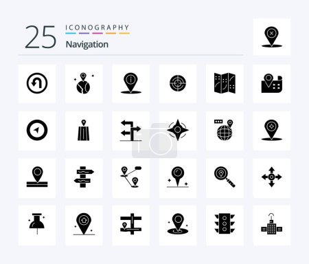 Téléchargez les illustrations : Navigation 25 Solid Glyph icon pack including location. map. navigation. navigation. gps - en licence libre de droit