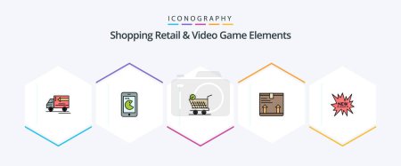 Photo for Shoping Retail And Video Game Elements 25 FilledLine icon pack including shopping. up. trolly. arrow. deliver - Royalty Free Image