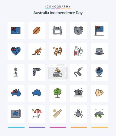 Illustration for Creative Australia Independence Day 25 Line FIlled icon pack  Such As australia. sydney. rugby ball. harbour. bridge - Royalty Free Image