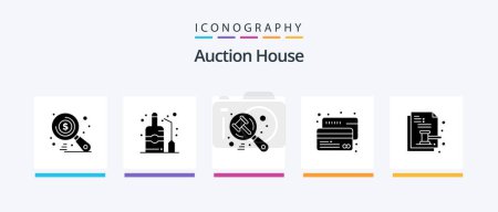 Téléchargez les illustrations : Auction Glyph 5 Icon Pack Including auction paper. payment. search. credit. credit. Creative Icons Design - en licence libre de droit