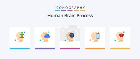 Illustration for Human Brain Process Flat 5 Icon Pack Including flower. open mind. thinking. mind. wifi signal. Creative Icons Design - Royalty Free Image