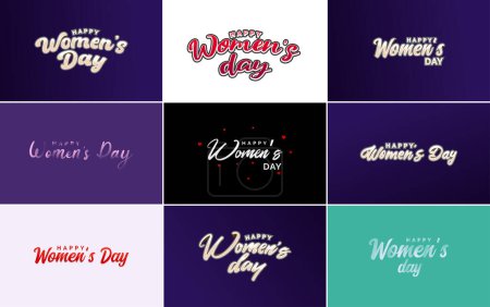 Téléchargez les illustrations : Happy Women's Day design with a realistic illustration of a bouquet of flowers and a banner reading March 92 - en licence libre de droit