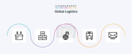 Illustration for Global Logistics Line 5 Icon Pack Including email. transport. location. logistic. bus - Royalty Free Image