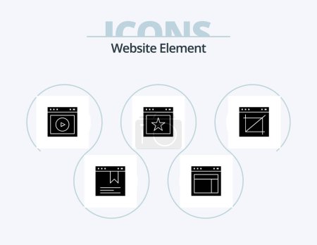 Téléchargez les illustrations : Website Element Glyph Icon Pack 5 Icon Design. app. favorite. play. bookmark. website - en licence libre de droit