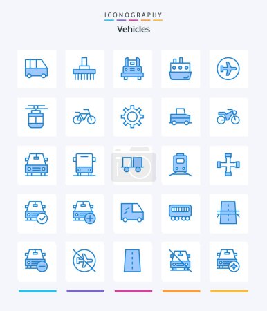 Téléchargez les illustrations : Creative Vehicles 25 Blue icon pack  Such As traffic. car. tractor. boat. transportation - en licence libre de droit