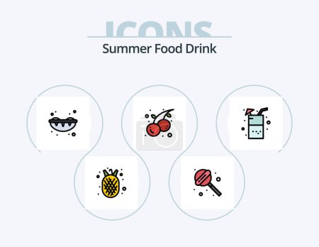 Illustration for Summer Food Drink Line Filled Icon Pack 5 Icon Design. food. beverage. food. summer. salad - Royalty Free Image