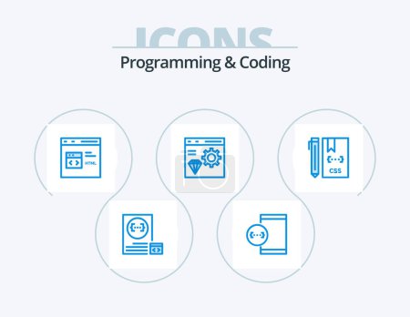 Illustration for Programming And Coding Blue Icon Pack 5 Icon Design. coding. app. development. html. develop - Royalty Free Image