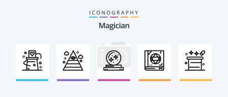 Téléchargez les illustrations : Magician Line 5 Icon Pack Including card. necklace. card. cultures. trick. Creative Icons Design - en licence libre de droit