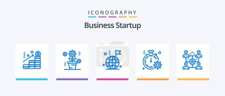 Téléchargez les illustrations : Business Startup Blue 5 Icon Pack Including business. quick. world. fast. business. Creative Icons Design - en licence libre de droit