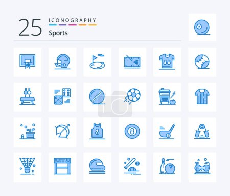 Téléchargez les illustrations : Sports 25 Blue Color icon pack including stick. pool. sport. snooker. ball - en licence libre de droit