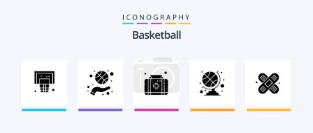 Ilustración de Basketball Glyph 5 Icon Pack Including injury. aid. sport. sports club globe. sports accessories. Creative Icons Design - Imagen libre de derechos