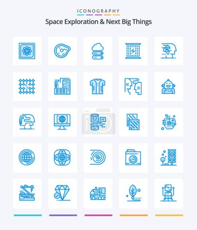 Téléchargez les illustrations : Creative Space Exploration And Next Big Things 25 Blue icon pack  Such As electromagnetic. charging. paradox. charge. data - en licence libre de droit