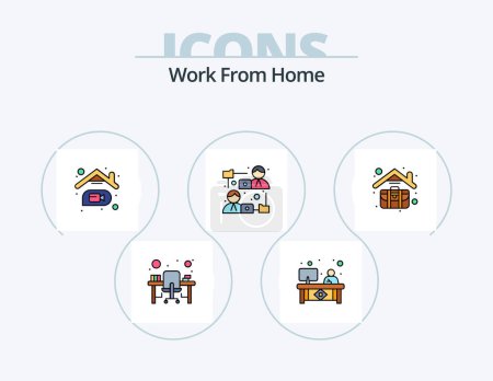 Ilustración de Work From Home Line Filled Icon Pack 5 Icon Design. check list. wifi. working. internet. work home - Imagen libre de derechos