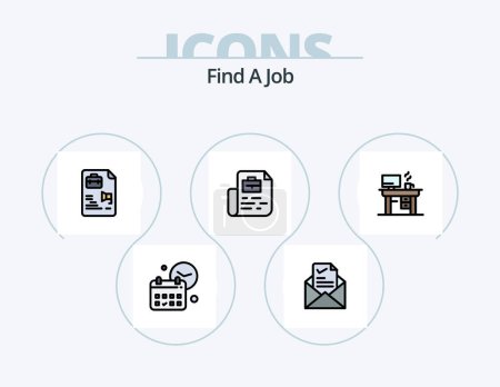 Téléchargez les illustrations : Find A Job Line Filled Icon Pack 5 Icon Design. job. office. day. job. location - en licence libre de droit