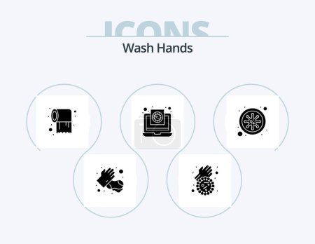 Illustration for Wash Hands Glyph Icon Pack 5 Icon Design. bacteria. report. paper. medical. coronavirus - Royalty Free Image