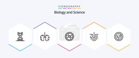 Illustration for Biology 25 Line icon pack including sick hair. hair. health. laboratory. danger - Royalty Free Image