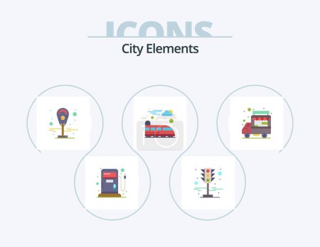 Illustration for City Elements Flat Icon Pack 5 Icon Design. . truck. meter. shop. train - Royalty Free Image