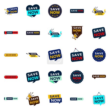 Ilustración de 25 High quality Typographic Designs for a professional savings promotion Save Now - Imagen libre de derechos