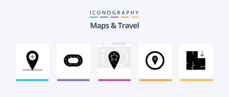 Ilustración de Maps and Travel Glyph 5 Icon Pack Including . scheme. star. plan. map marker. Creative Icons Design - Imagen libre de derechos