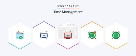 Téléchargez les illustrations : Time Management 25 Flat icon pack including clock. money. clock. dollar. display - en licence libre de droit