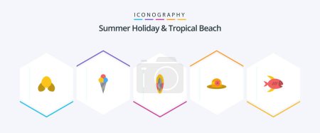 Illustration for Beach 25 Flat icon pack including sea. coast. sports. beach. hat - Royalty Free Image