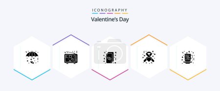 Téléchargez les illustrations : Valentines Day 25 Glyph icon pack including heart. donation. tv. love. hearts - en licence libre de droit