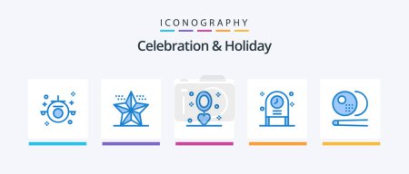 Illustration for Celebration and Holiday Blue 5 Icon Pack Including party. clock. star. celebration. necklace. Creative Icons Design - Royalty Free Image