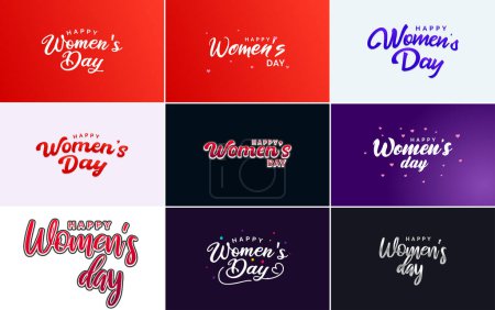 Ilustración de Set of Happy Woman's Day handwritten lettering modern calligraphy collection suitable for greeting or invitation cards. festive tags. and posters - Imagen libre de derechos