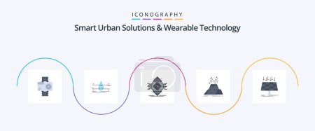 Ilustración de Smart Urban Solutions And Wearable Technology Flat 5 Icon Pack Including volcano. disaster. safety. concept. ubiquitous - Imagen libre de derechos