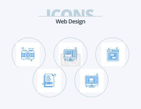 Téléchargez les illustrations : Web Design Blue Icon Pack 5 Icon Design. web. control. camera. computer. tutorials - en licence libre de droit