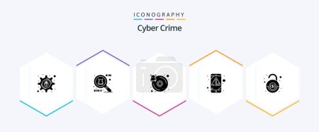 Ilustración de Cyber Crime 25 Glyph icon pack including robbery. bank. infected. virus. error - Imagen libre de derechos