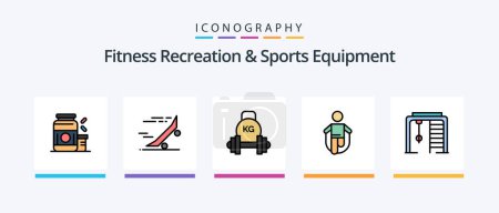 Téléchargez les illustrations : Fitness Recreation And Sports Equipment Line Filled 5 Icon Pack Including cycling. bike. fast. bicycle. game. Creative Icons Design - en licence libre de droit