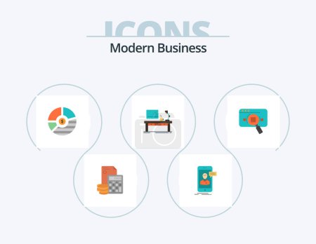 Téléchargez les illustrations : Modern Business Flat Icon Pack 5 Icon Design. seo. business. live chat. bar. chart - en licence libre de droit