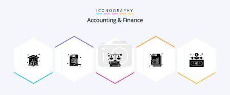 Téléchargez les illustrations : Accounting And Finance 25 Glyph icon pack including development. chart. business. revenue. increase - en licence libre de droit