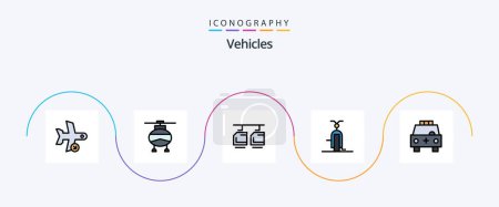 Téléchargez les illustrations : Vehicles Line Filled Flat 5 Icon Pack Including vehicles. transport. vehicles. filled. vehicles - en licence libre de droit