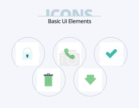 Illustration for Basic Ui Elements Flat Icon Pack 5 Icon Design. ok. call. lock. telephone. phone - Royalty Free Image