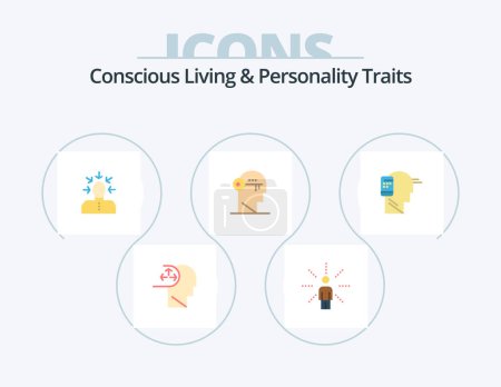 Illustration for Concious Living And Personality Traits Flat Icon Pack 5 Icon Design. mind. key. sense. brain. human - Royalty Free Image