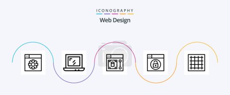 Illustration for Web Design Line 5 Icon Pack Including area. graph. designer. grid. lock - Royalty Free Image