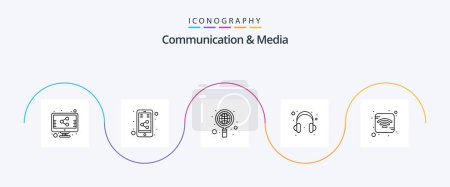Téléchargez les illustrations : Communication And Media Line 5 Icon Pack Including . signal. global. internet. help - en licence libre de droit