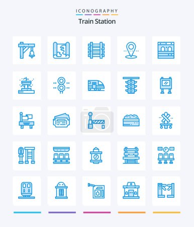Ilustración de Creative Train Station 25 Blue icon pack  Such As train. door. railways. point. location - Imagen libre de derechos