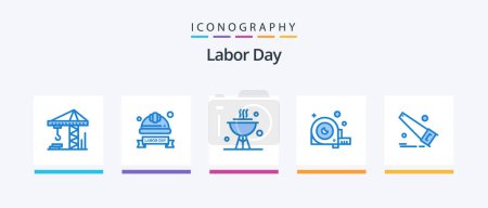Illustration for Labor Day Blue 5 Icon Pack Including saw. ruler. bbq. construction. measurement. Creative Icons Design - Royalty Free Image