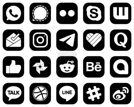Ilustración de 20 High-Resolution White Social Media Icons on Black Background such as quora. wattpad and messenger icons. Versatile and professional - Imagen libre de derechos