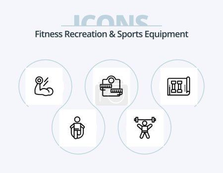 Téléchargez les illustrations : Fitness Recreation And Sports Equipment Line Icon Pack 5 Icon Design. weight. equipment. treadmill. dumbbell. jumping - en licence libre de droit
