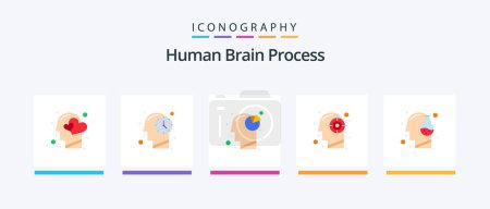 Illustration for Human Brain Process Flat 5 Icon Pack Including head. mind. analysis. human. goal. Creative Icons Design - Royalty Free Image