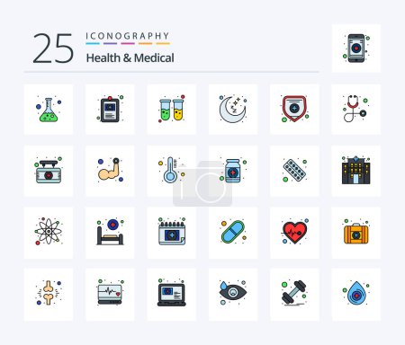 Illustration for Health And Medical 25 Line Filled icon pack including medical insurance. rest time. blood. sleep. moon - Royalty Free Image