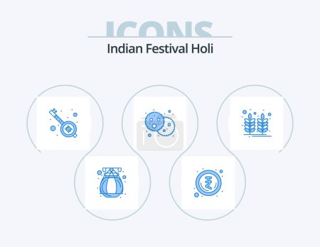 Téléchargez les illustrations : Holi Blue Icon Pack 5 Icon Design. wheat. food. veena. farm. holi - en licence libre de droit