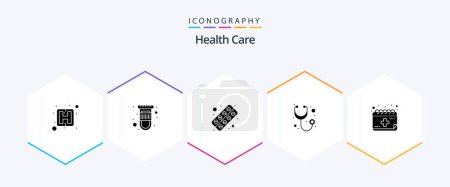 Ilustración de Health Care 25 Glyph icon pack including calendar. capsule. stethoscope. diagnosis - Imagen libre de derechos