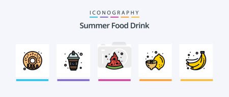 Téléchargez les illustrations : Summer Food Drink Line Filled 5 Icon Pack Including grilled food. bbq. drink. barbecue. holiday. Creative Icons Design - en licence libre de droit