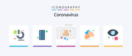 Téléchargez les illustrations : Coronavirus Flat 5 Icon Pack Including washing. hygiene. allergy. hands. nose. Creative Icons Design - en licence libre de droit