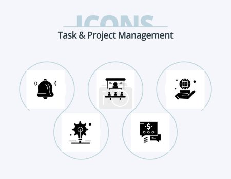 Téléchargez les illustrations : Task And Project Management Glyph Icon Pack 5 Icon Design. projector. office . market share . - en licence libre de droit